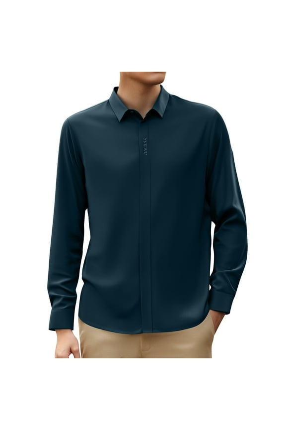 Mens Shirts Stretch Dress Shirts Long Sleeve Slim Fit Dress Shirts For Muscle Fit shirt Button Down Blouse Soft Clothing 170/110 Dark Green