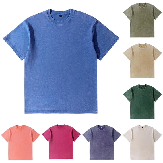 Ulitacool Mens T Shirts Classic Washed Fit Tee Soft Short Sleeve Crewneck Top With Relaxed Drop Shoulder Casual Wear Blue