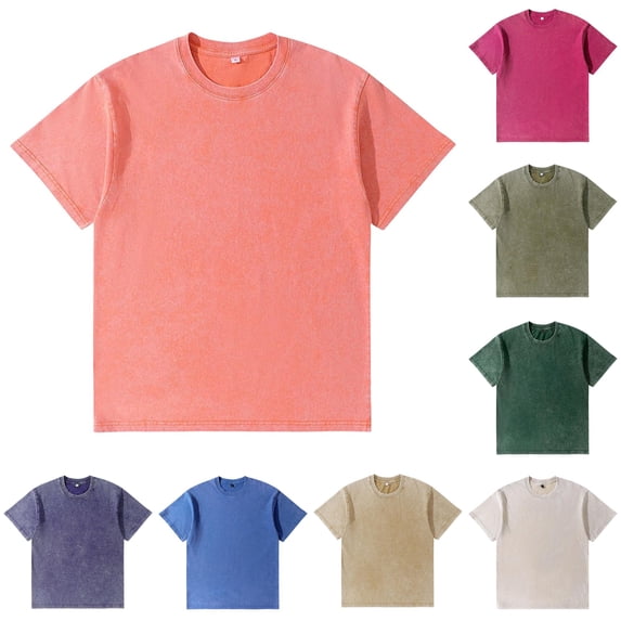 Ulitacool Mens T Shirts Classic Washed Fit Tee Soft Short Sleeve Crewneck Top With Relaxed Drop Shoulder Classic Wear Orange