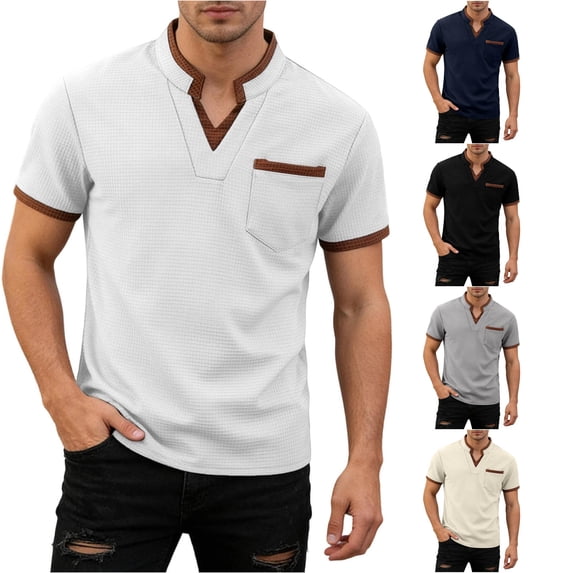 Ulitacool Mens T Shirts Plaid Pattern Shirt With Pocket Short Sleeve Tops Simple Clothes White