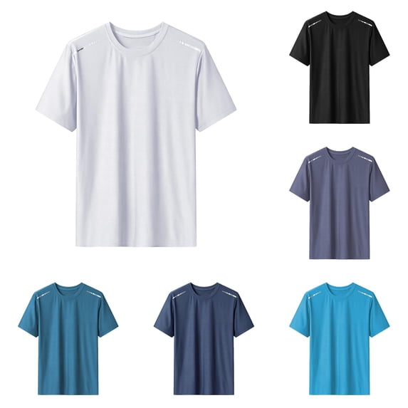Ulitacool Mens T Shirts Solid Color Performance Short Sleeve Crewneck Tee Comfortable Clothes White