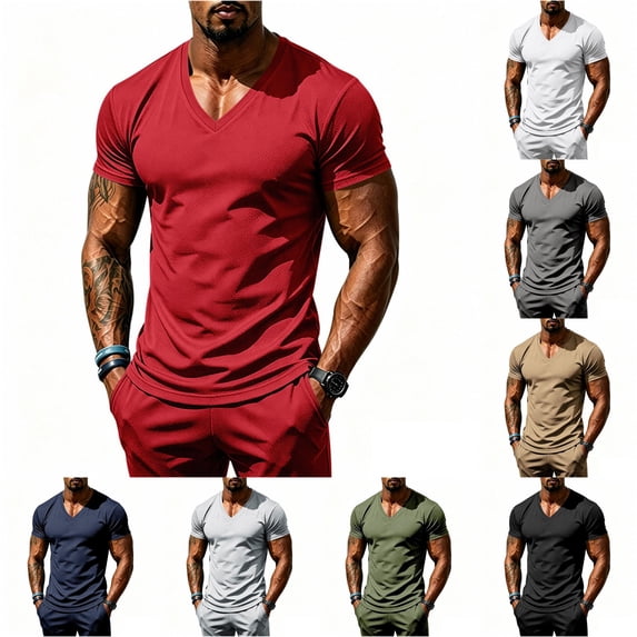 Ulitacool Mens T Shirts Summer Athletic Stretch Breathable Fitness Short Sleeve Tee With Functional Design Trend Wear Red