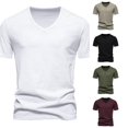 thumbnail image 1 of Ulitacool Mens T Shirts Summer Solid Color V Neck Short Sleeved T Shirt Durable Clothing White, 1 of 7