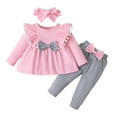 thumbnail image 1 of Ulitacool Girl Outfits Toddler Baby Blend Long Sleeve Bowknot Tassel Tops Pants Headbands Sets Trend Daily Wear Pink 6-9 Months, 1 of 4