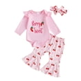 thumbnail image 1 of Ulitacool Newborn Girls Clothes Crewneck Long Sleeve Two Piece Outfit For Valentine'S Day Cherry Print Tops Pants Soft Outfits Spring Clothings Pink 0-3 Months, 1 of 9