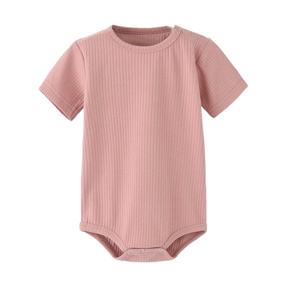 Ulitacool Onesies For Boys Baby Bodysuits Short Sleeve Romper For Toddlers Solid Color Loose Fit Round Neck Outfit Casual Playsuit Pink 18-24 Months