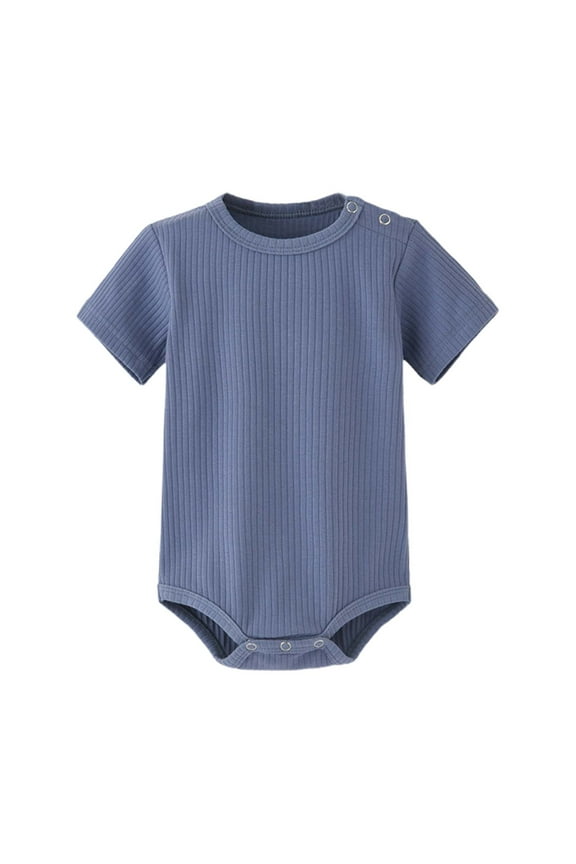 Onesies For Boys Baby Bodysuits Short Sleeve Romper For Toddlers Solid Color Loose Fit Round Neck Outfit Casual Wear Blue 12-18 Months