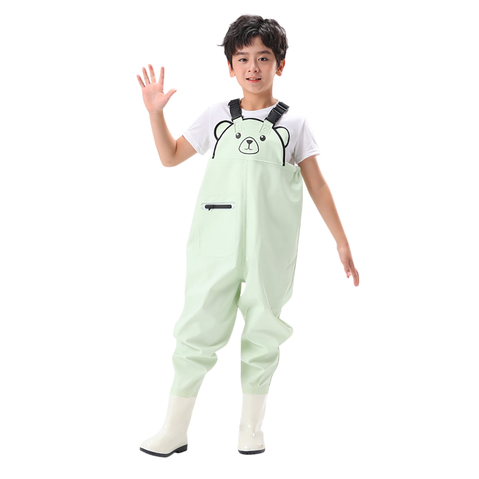 Ulitacool Onesies For Boys Long Sleeve Bodysuit Kids Rain Bib Pants Waterproof Rain Wear Youth Fishing Waders Water Proof Camo Fishing Waders With Boots Soft One-Piece Suit 11-12 Years Green