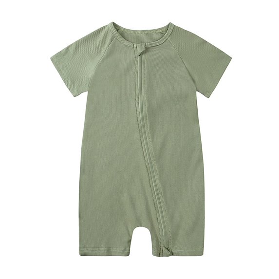 Ulitacool Onesies For Boys Infant Baby Rompers Pajamas Zipper Short Sleeve Sleeper Jumpsuit Classic Clothes 12-24 Months Green