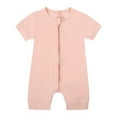 thumbnail image 1 of Ulitacool Onesies For Boys Round Neck Solid Color Rompers Pajamas Zipper Short Sleeve Sleeper Jumpsuit Simple Clothes Pink 6-12 Months, 1 of 3
