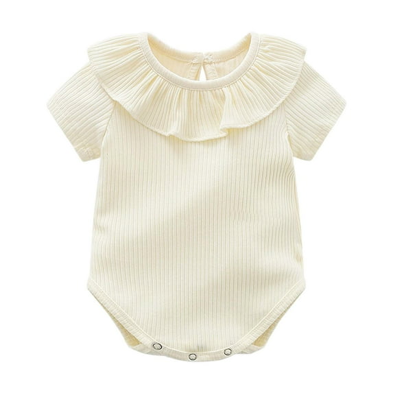 Ulitacool Onesies For Girls Short Sleeve Baby Bodysuits Round Neck Romper Outfit For And Outdoor Activities Casual Wear Beige 0-2 Months