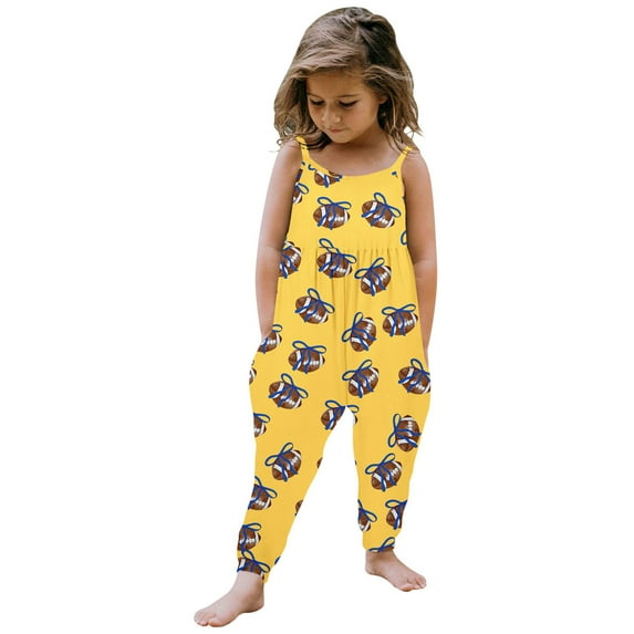 Ulitacool Onesies For Girls Toddler Baby Football Prints Jumpsuit Sleeveless Romper Outfits Pants Clothes Comfortable Daily Wear 7-8 Years Yellow