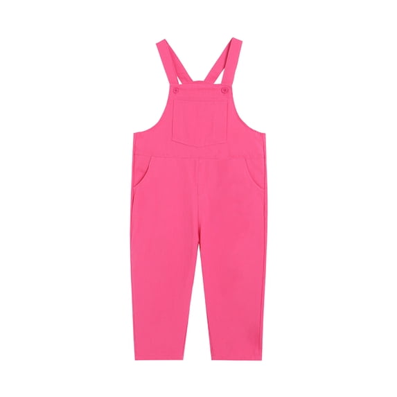 Ulitacool Onesies For Girls Overalls Sleeveless Adjustable Jumpsuits Kids Casual Loose Romper Long Pants With Pockets Adorable One-Piece Suit 7-8 Years Hot Pink