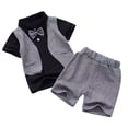 thumbnail image 1 of Ulitacool Outfits For Boy Summer O Neck Cartoon Pattern Short Sleeve Tops Shorts Retro Toddler Playsuit 12-24 Months Black, 1 of 5