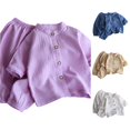 thumbnail image 1 of Ulitacool Outfits For Boy Summer Stand Collar Short Sleeve Cartoon Prints T Shirts Pants Retro Toddler Clothing 18-24 Months Purple, 1 of 5