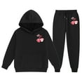 thumbnail image 1 of Ulitacool Outfits For Girls Valentine'S Day Print Long Sleeved Letter Print Hooded Top Sweater Pants Set Adorable Wear Black 2-3 Years, 1 of 4