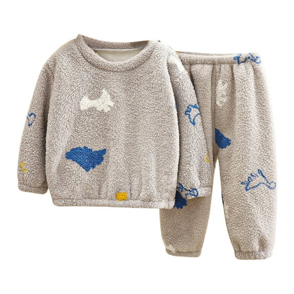 Ulitacool Outfits For Girls Winter Warm Solid Color Long Sleeve Tops Pants 2Pcs Set Sweet Daily Wear Grey 2-3 Years
