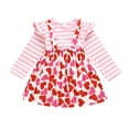 thumbnail image 1 of Ulitacool Outfits For Girl Baby Heart Print Autumn ValentineâS Day Long Sleeve Tops Ruffle Shoulder Suspender Dress Set Clothes Casual Clothes Pink 12-24 Months, 1 of 9