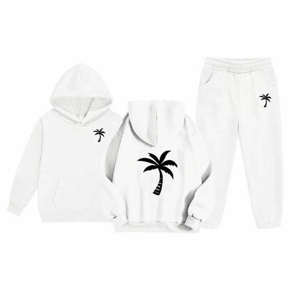 Ulitacool Outfits for Girl Toddler Casual Printed Hoodie Set Long Sleeve Sweatpants Pullover Top Matching Bottoms Fall Winter Pajamas Loungewear White