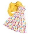 thumbnail image 1 of Ulitacool Outfits Girls Floral Print Sleeveless Dress With Long Sleeve Cardigan Spring Fall Girl Clothes Playwear Cute Soft Daily Wear Yellow 9-10 Years, 1 of 9