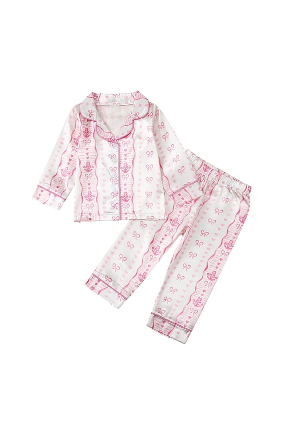 Outfits For Girls Long Sleeve Pajama Soft Two Piece Outfit Sleepwear Solid Color Button Down Tops Pants Adorable Basic Playsuit Hot Pink 18-24 Months
