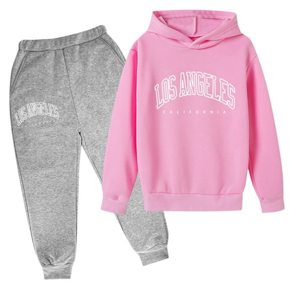 Ulitacool Outfits For Girls Teen 9-10 Years Long Sleeve Hoodie Pullover Sweatshirt Kids Letter Printed Tracksuit Jogger Sweatpants Unisex 2 Pc Sweatsuit Set Lovely Clothes Set Pink