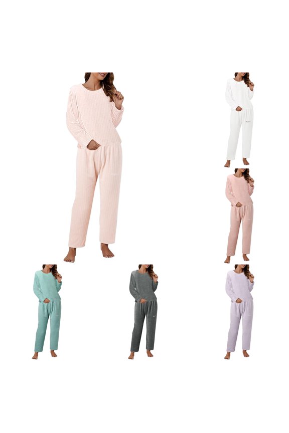 Pajamas For Women O Neck Letter Printing Nightwear Long Sleeve Tee Pants Versatile Daliy Wear One Size Pink