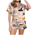thumbnail image 1 of Ulitacool Pajamas For Womens Halloween Short Sleeve Pjs And Shorts Set Button Down Pumpkin Ghost Print Sleepwear Hallowmas Cute Jammies Nightwear Beige L, 1 of 6