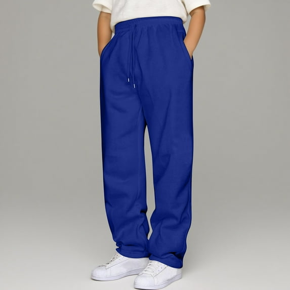 Ulitacool Pants For Boys Straight Leg Elastic Waistband Drawstring Loose Fit Jogger With Fly Trousers For Kids And Teens Adorable Clothing Blue 13-14 Years
