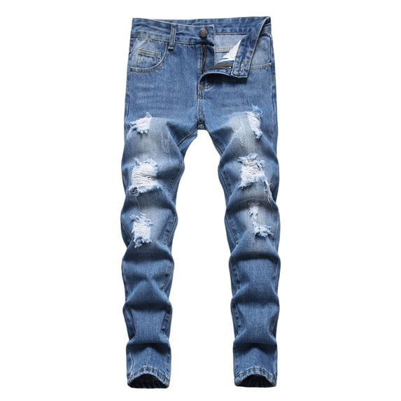 Ulitacool Pants For Boys 3-4 Years Skinny Fit Ripped Distressed Kids Denim Jeans Pants Retro Daily Wear Dark Blue