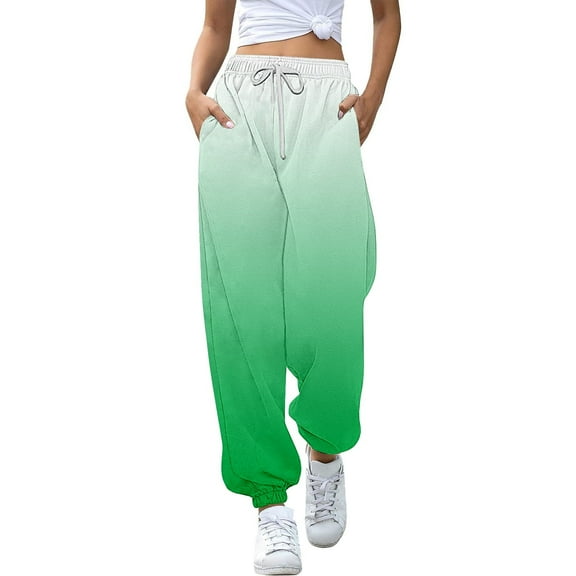Ulitacool Pants For Girls 13-14 Years Bottoms Sports Sweatpants Batik Colour Gradient Drawstring Jogging Leggings Training Trousers Relax Fit Daily Wear Green