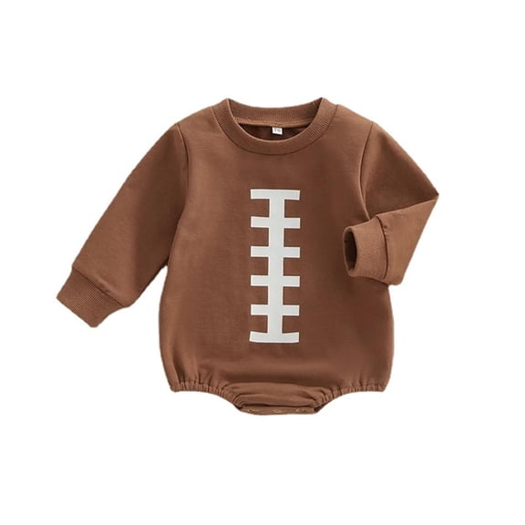 Ulitacool Romper For Boys 12-18 Months Fall Baby Onesie Children'S Rugby Print Jumpsuit Long Sleeve Round Neck Triangle Crawl Suit Simple Clothing Coffee