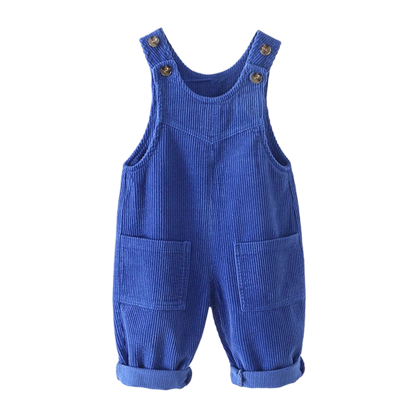 Ulitacool Romper For Boys 12-18 Months Round Neck Corduroy Onesies Overall With Adjustable Straps And Convenient Snap Closure Sleeveless Jumpsuit Charm Clothing Blue