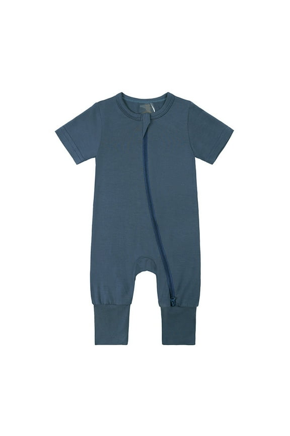 Romper For Boys O Neck Bodysuit Babys Footless Pajamas Zipper Short Sleeve Sleeper Jumpsuit Classic Onesie Dark Blue 12-18 Months