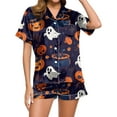 thumbnail image 1 of Ulitacool Sexy Pajamas For Womens Halloween Lapel Sleepwear Pumpkin Print Tops Short Jammies Short Sleeve Nightwear Autummn Winter Fashion Outfits L Orange, 1 of 7