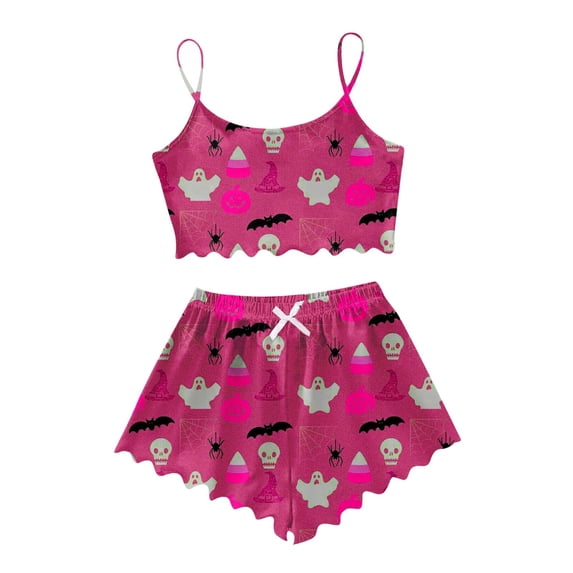 Ulitacool Sexy Pajamas For Womens Halloween Sleeveless Round Neck Sleepwear Top And Pants Jammies Cartoon Graphic Nightwear Autummn Winter Sweet Homewear L Hot Pink