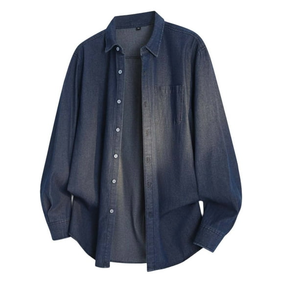 Ulitacool Shirts For Men Long Sleeve Denim Shirt Loose Fit Oversized Workwear Top Relaxed Style Button Down Shirt Men Button Down Clouse Relax Fit Clothing 3Xl Dark Blue