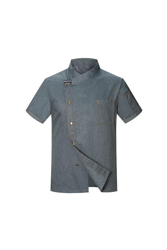 Shirts For Men Long Sleeve Tops Chefs Jacket Unisex Chefs Clothing Hotel With Long Sleeves And Contrasting Red Buttons Chefs Jacket Men And Women Button Down Clouse Casual Clothing M Grey