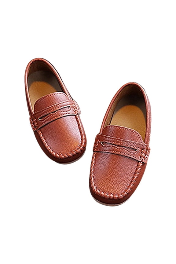 Shoes For Boys 4-4.5 Years Leather Dress Shoes Soled Anti Slip School Shoes Wedding Loafers Brogue Walking Flat Shoes Cute Dailywear Brown