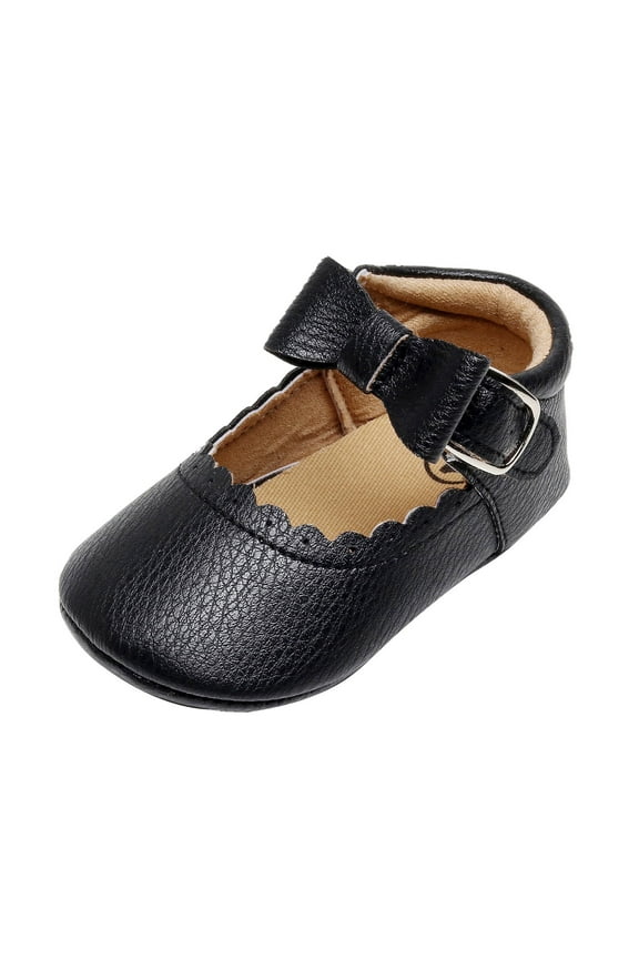 Shoes For Girls 6-12 Months Shoes Bowknot First Shoes Buckle Strap Toddler Bottom Princess Shoes Fashion Dailywear Black