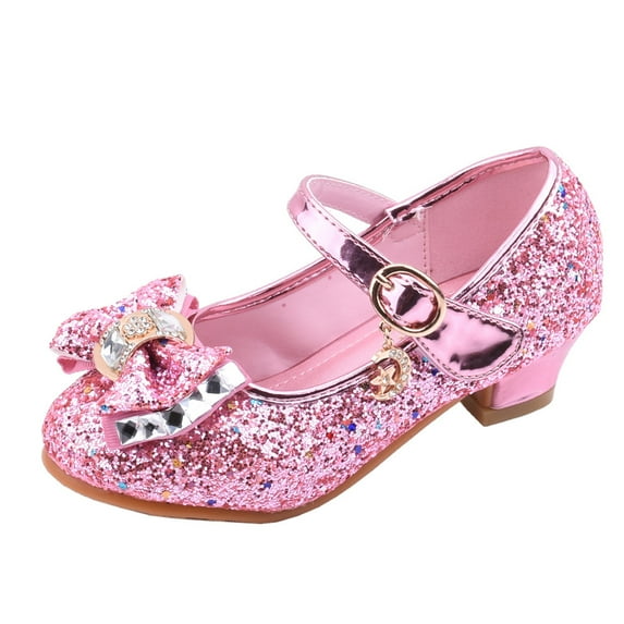 Ulitacool Shoes For Girls 6.5-7 Years Girls Sparkle Shoes Baby Crystal Sandals Princess Pearl Shoes Adorbale Dailywear Pink