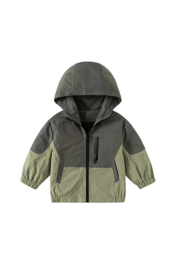 Spring Coats For Boys Long Sleeve Boy And Girl Windbreaker Outerwear Kids Lightweight Zip Hooded Jacket Baby Cute Coat Trend Playsuit Army Green 5-6 Years