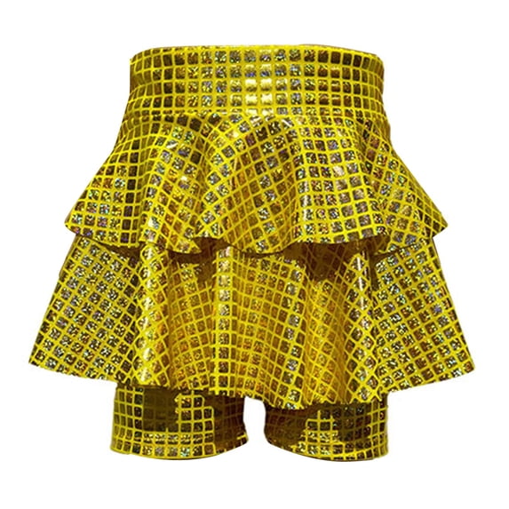 Ulitacool Spring Dresses For Girls Square Sequin Performance Dress With Shorts Play Tutu Sun Skirt For Party Sundress Leisure Wear Gold 3-4 Years