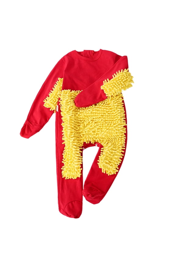 Spring Onesies For Boys Long Sleeve Round Neck Baby Bodysuit Mop Clothes For Crawling Floor Cleaning Pretend Play Outfit Basic Wear Red 12-18 Months
