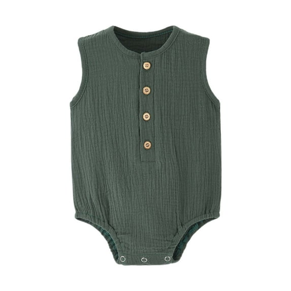 Ulitacool Spring Onesies For Boys Round Neck Baby Bodysuits Sleeveless Romper For Newborn Infant Outfit Basic Playsuit Green 6-9 Months