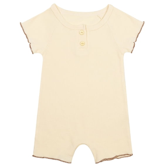 Ulitacool Spring Onesies For Girls Crewneck Bodysuits Short Sleeve Romper Solid Color Outfit Yellow 6 Months
