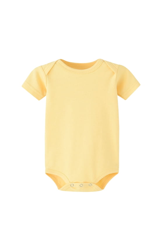 Spring Onesies For Girls O Neck Bodysuits Infants Solid Color Summer Baby Jumpsuits Short Sleeve Rompers Light Yellow 9-12 Months