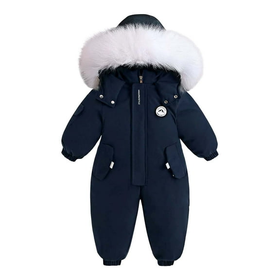 Ulitacool Spring Romper For Boys Crewneck Long Sleeve Winter Snowsuit Jumpsuit Outdoor Ski Wear Thermal Insulated Jumpsuit For Toddler Baby Bodysuit Casual Onesie Navy 2-3 Years