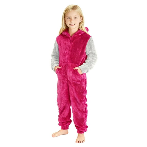 Ulitacool Spring Romper For Boys O Neck Hooded Jumpsuit Winter Pajamas With Color Design For Toddlers And Kids Playwear Long Sleeve Bodysuit Adorable Onesie Hot Pink 1-2 Years