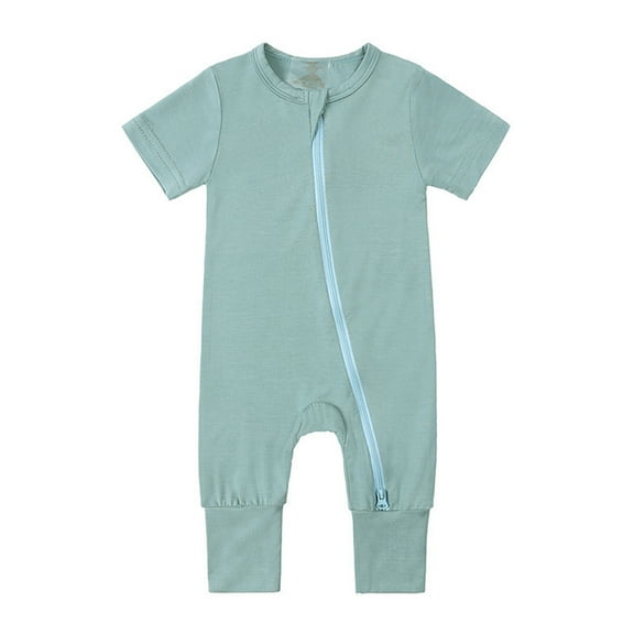 Ulitacool Spring Romper For Boys O Neck Bodysuit Babys Footless Pajamas Zipper Short Sleeve Sleeper Jumpsuit Classic Onesie Mint Green 3-6 Months